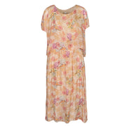 Bird floral printed double layer silk maxi dress