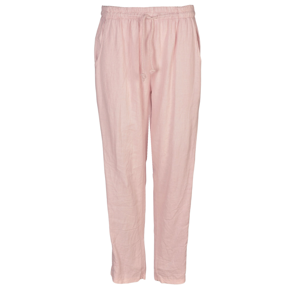 Embroidered trim linen mix pant