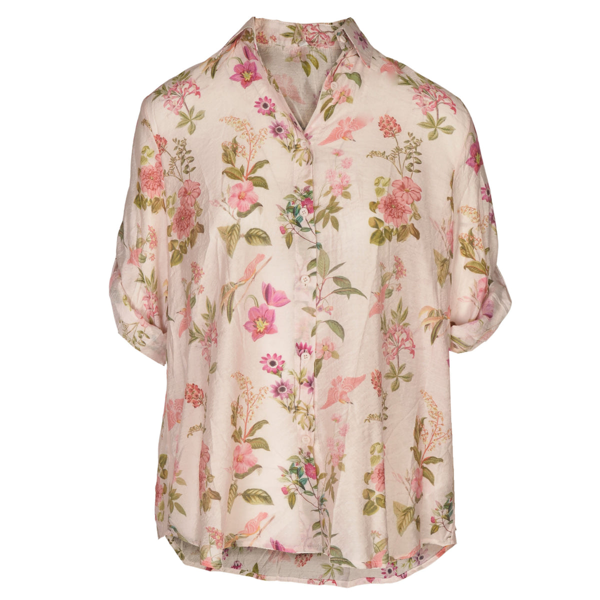 Floral humming bird print long shirt