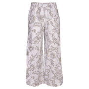 Heraldic print straight leg linen pant