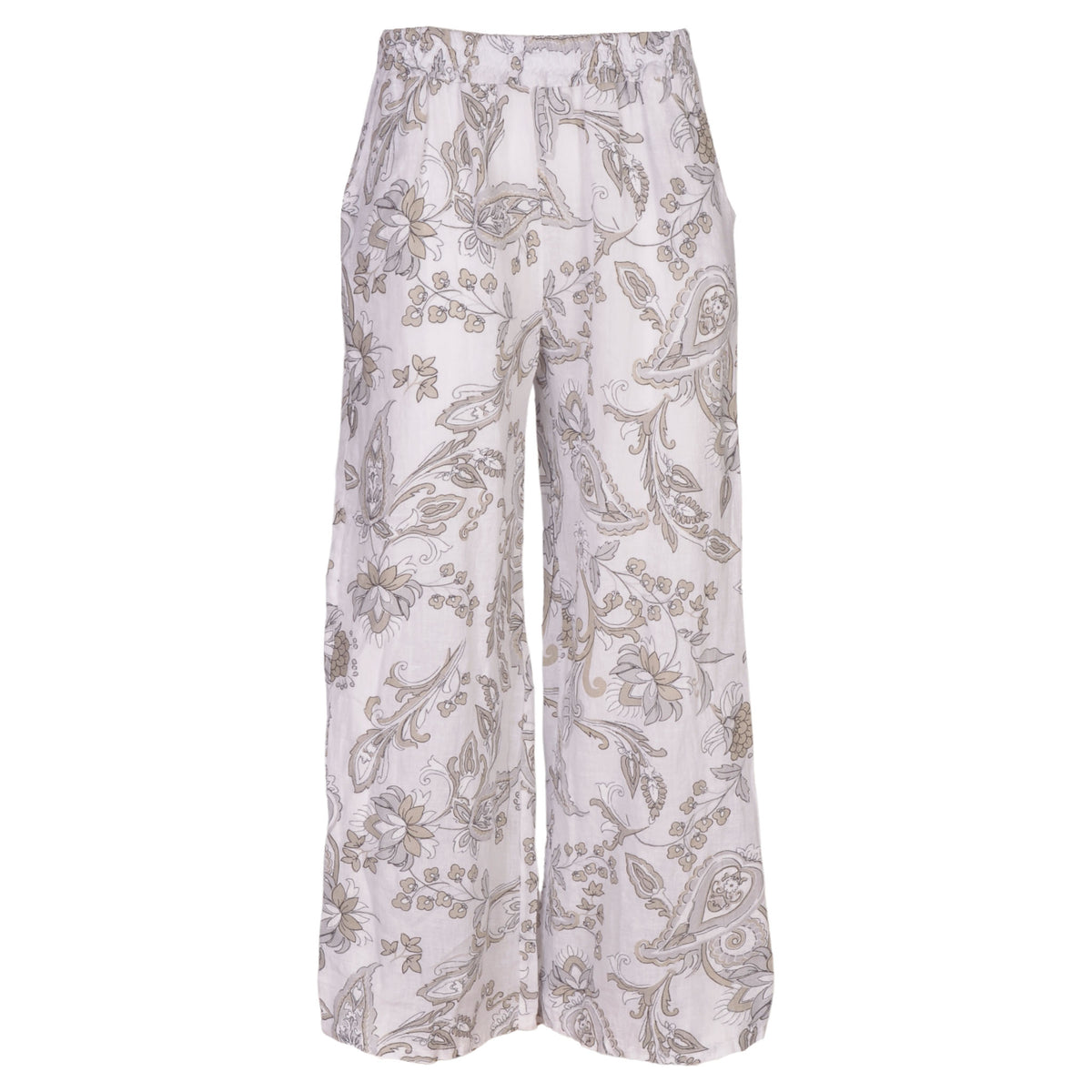 Heraldic print straight leg linen pant