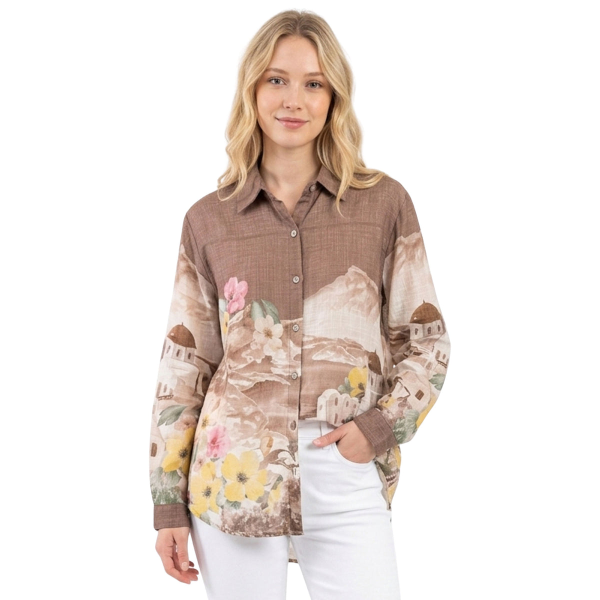 Greece border print over sized shirt