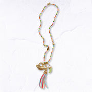 Multi stone bead bag tassel necklace