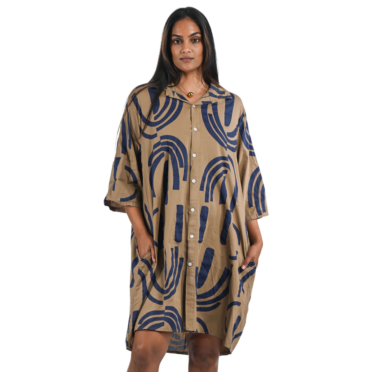 Geometric print shirt dress