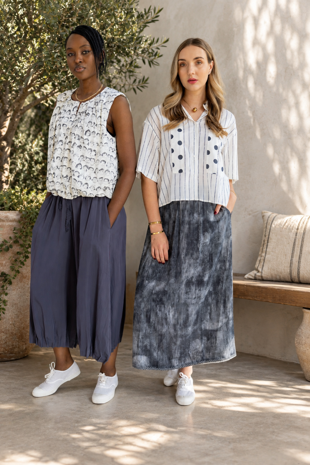 Polka dot lurex stripe boxy shirt