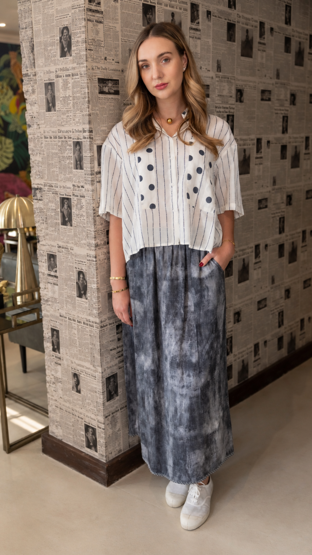Tie dye check border skirt