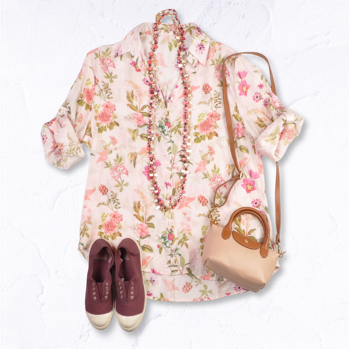 Floral humming bird print long shirt