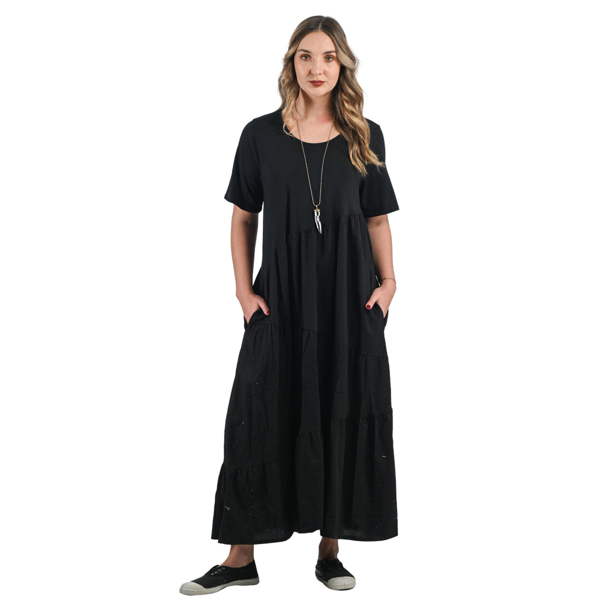 Overdyed two textured tiered dress