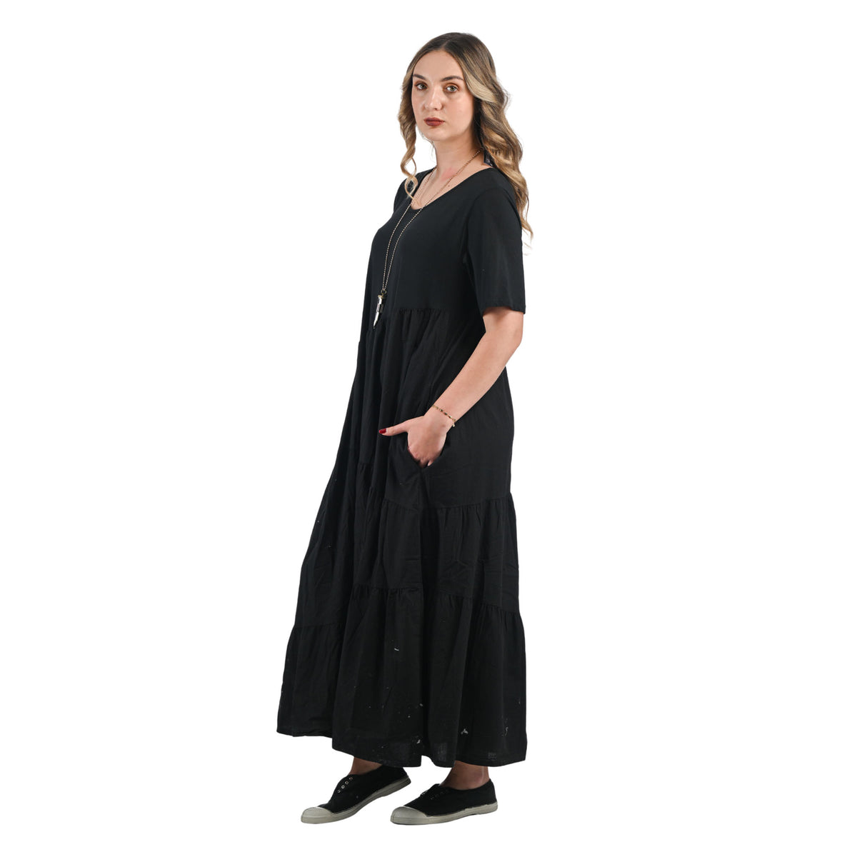 Overdyed two textured tiered dress
