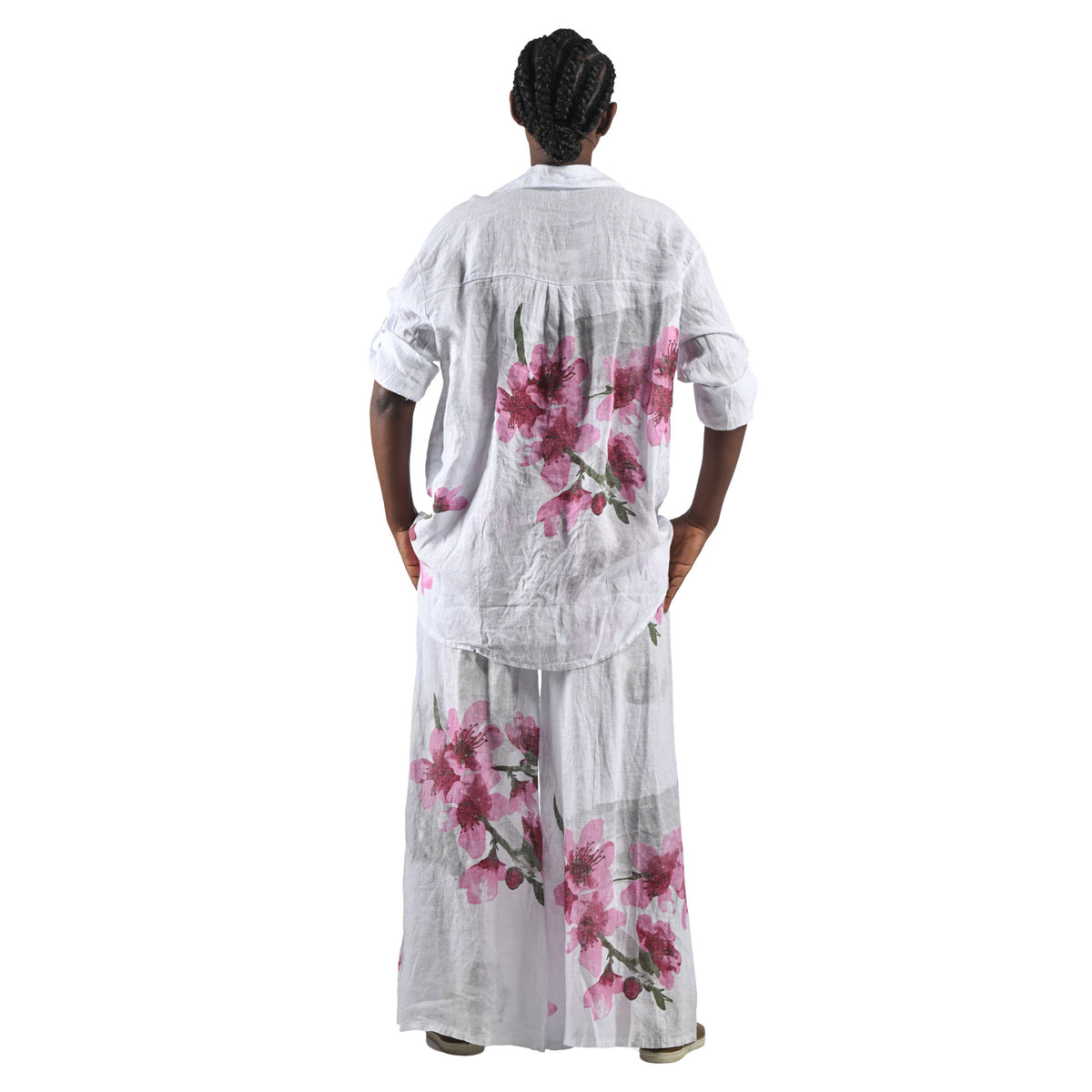 Hibiscus print linen oversized shirt