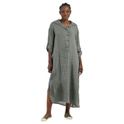 Gold button linen maxi dress