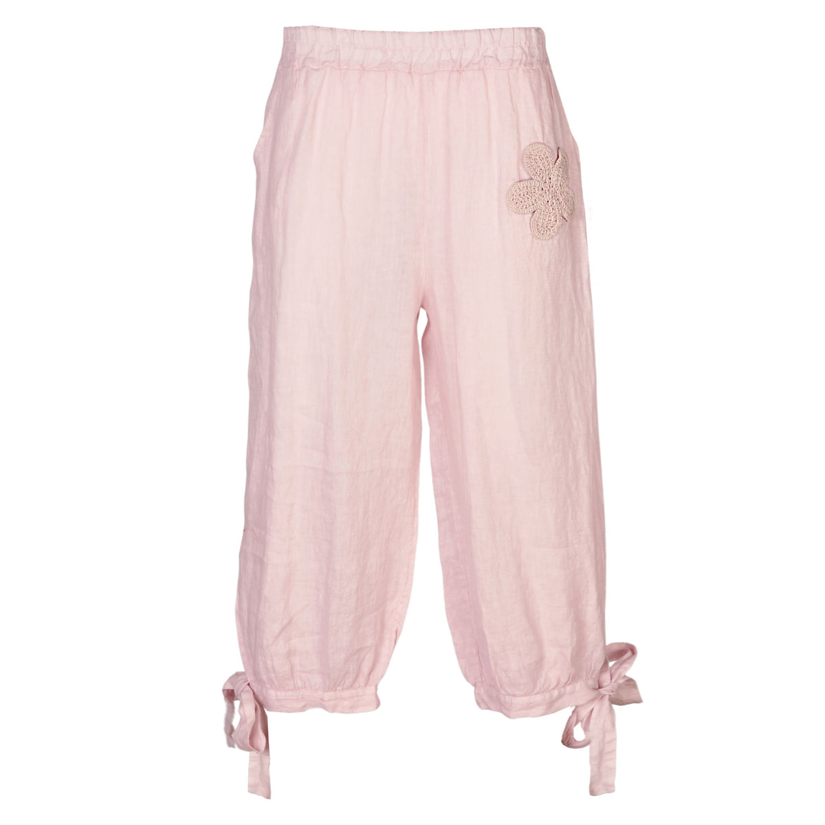 Crochet flower tie linen pant