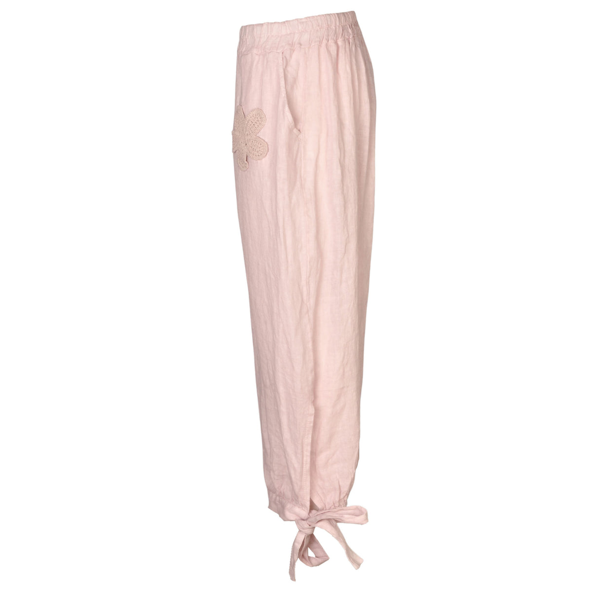 Crochet flower tie linen pant