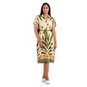 Leaf print belted dress