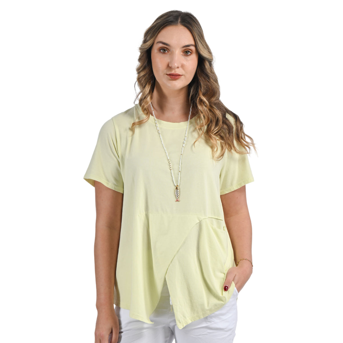 Mock wrap one pocket detail t-shirt