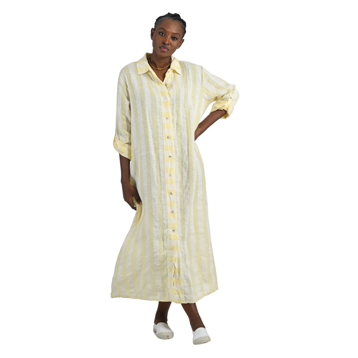 Striped linen shirt dress