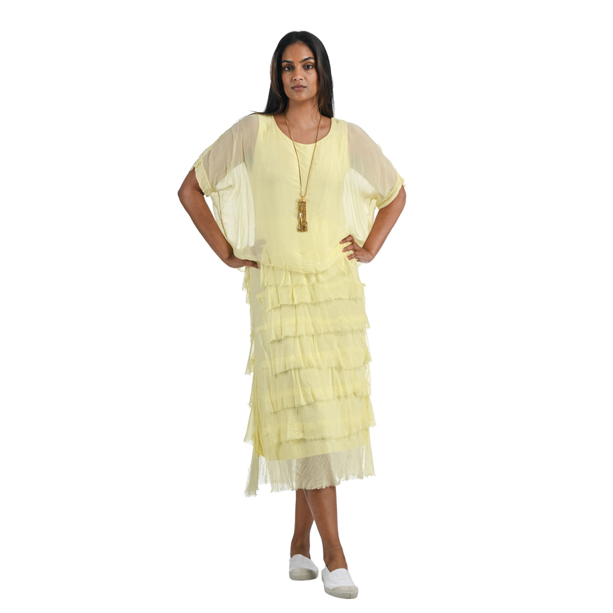 Double layer tiered silk dress