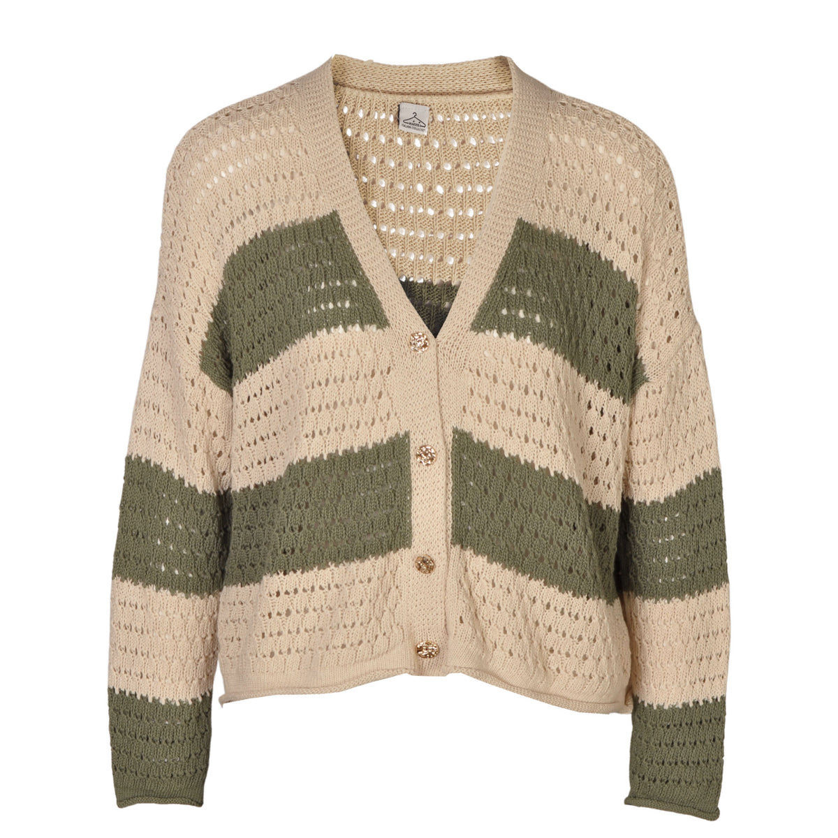 Wide stripe lace knit top