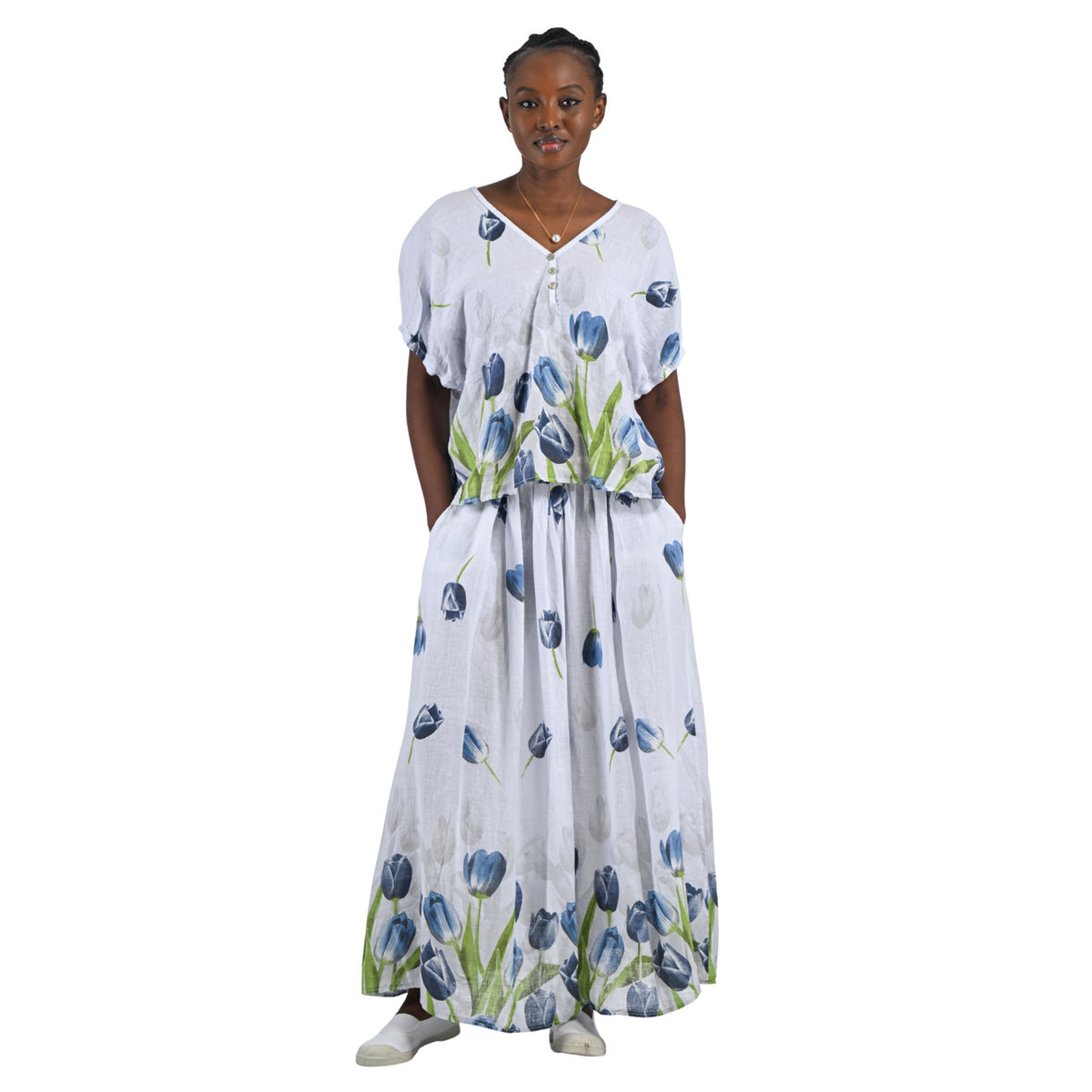 Tulip print boxy linen top