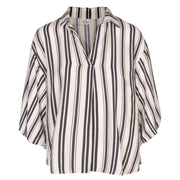 Stripe print bubble sleeve shirt