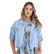 Rose print pocket detail linen jacket