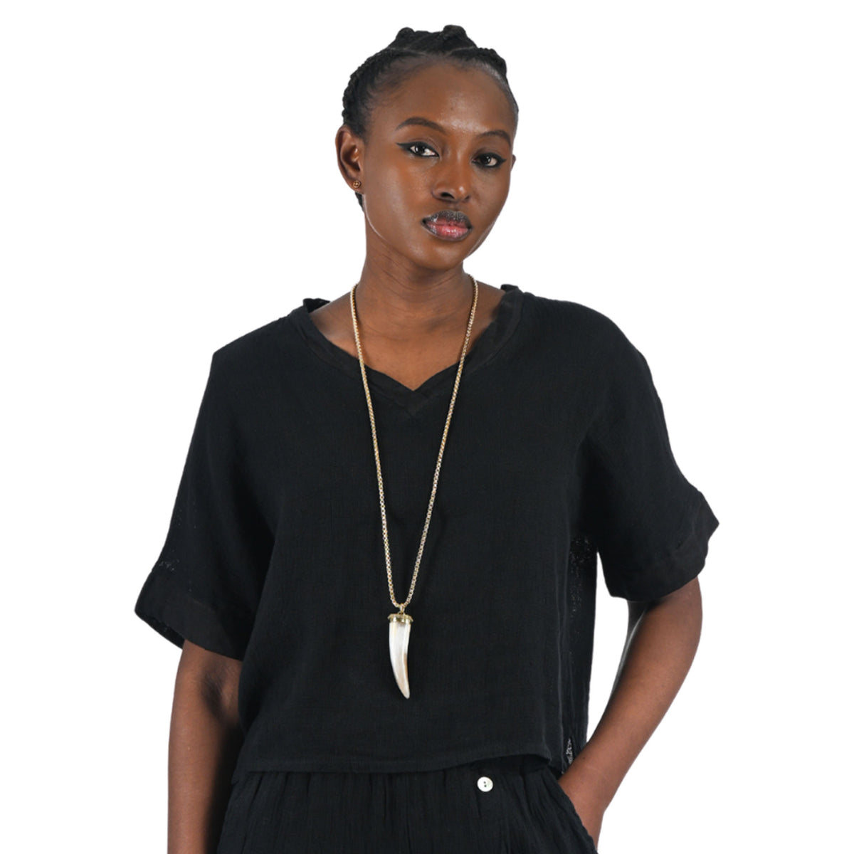 Linen mix boxy v-neck top