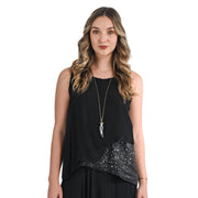 Sequin border silk top