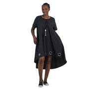Giant eyelet hi lo pleat dress