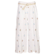 Embroidered sequin belted linen pant