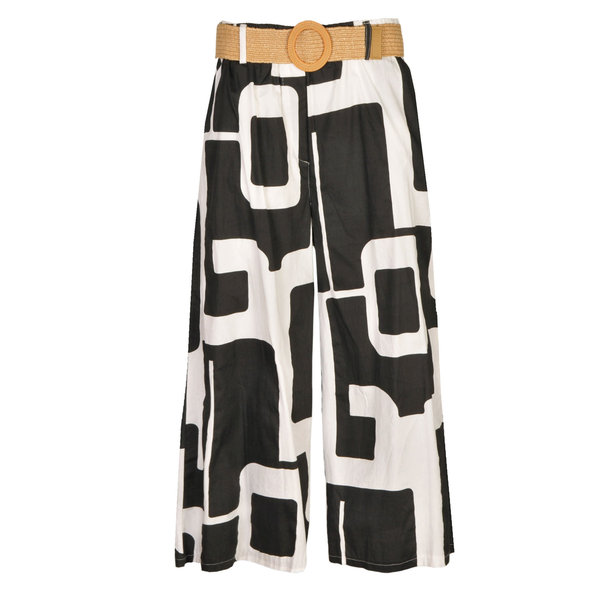 Belted geometric print crop pants