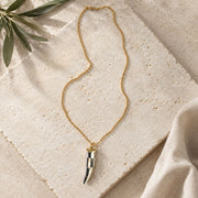 Two tone horn pendant long necklace
