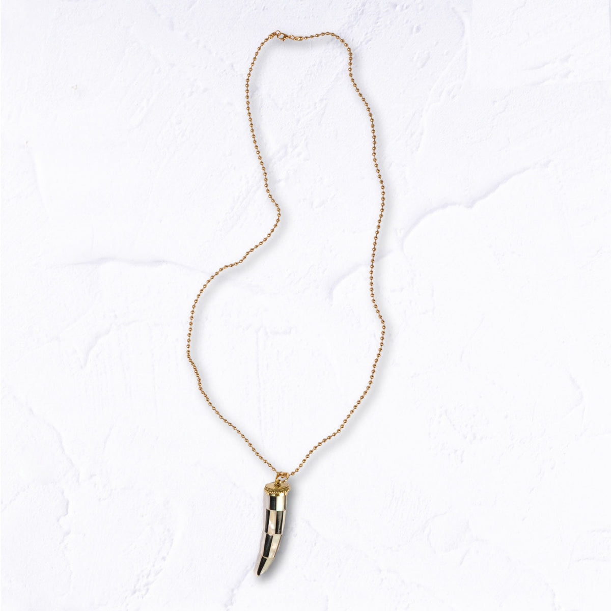 Two tone horn pendant long necklace