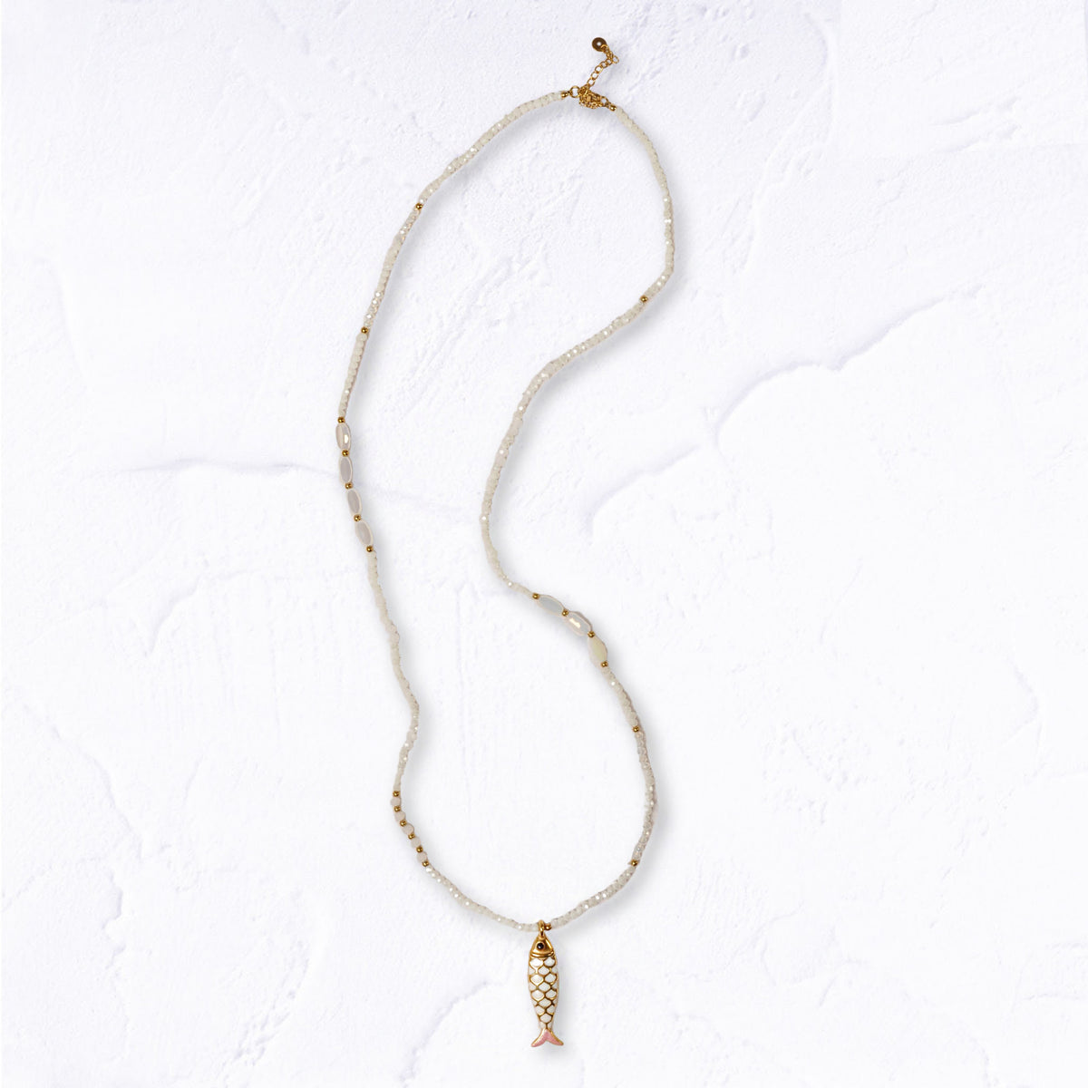 Fish pendant smokey beaded necklace