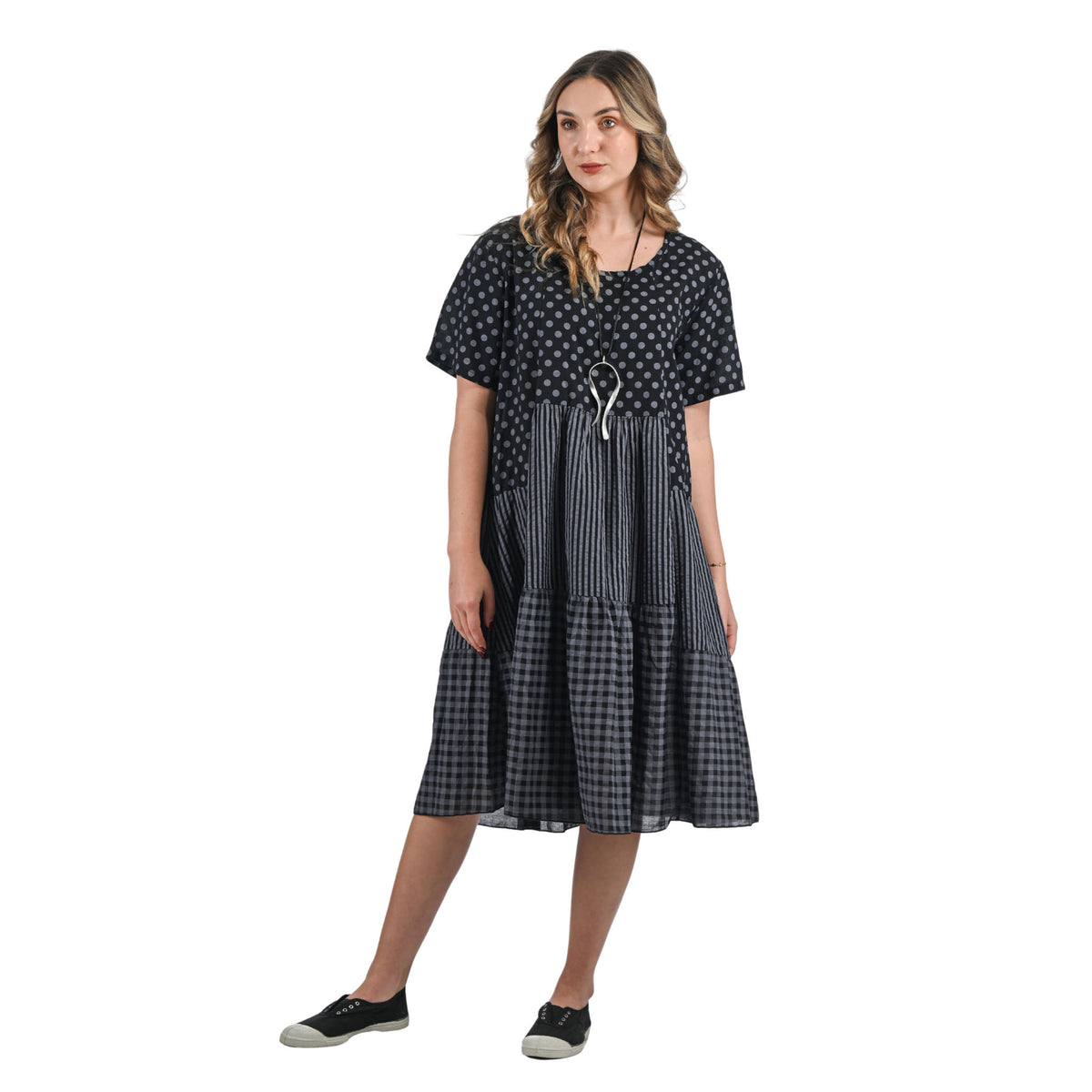 Polka dot stripe patch dress