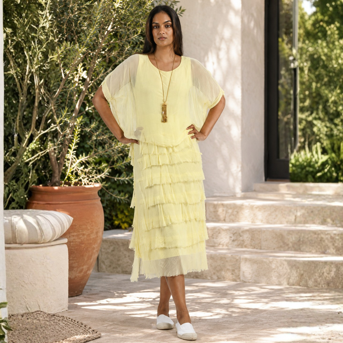 Double layer tiered silk dress