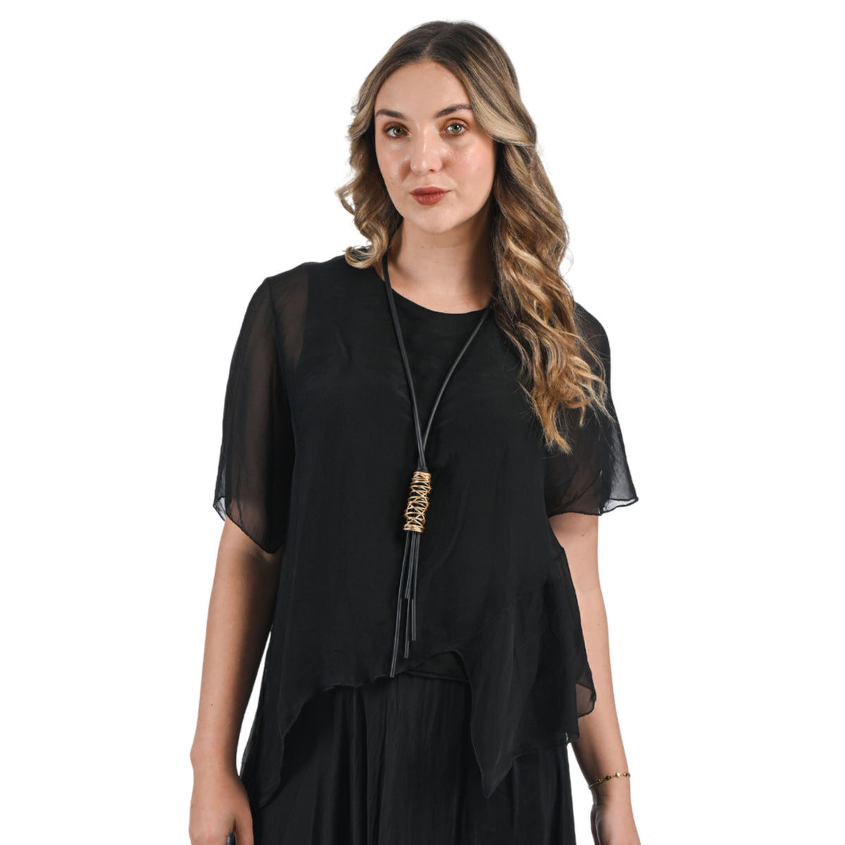 Asymetrical double layered silk top
