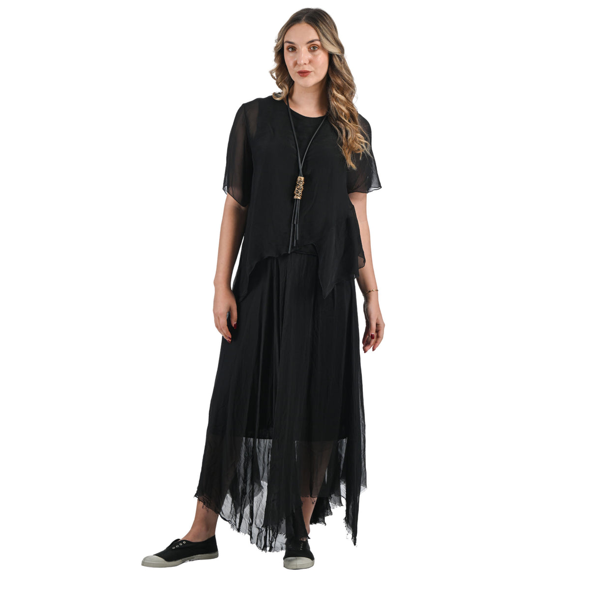 Asymetrical double layered silk top