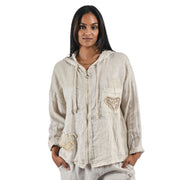 Hooded multi sequin heart linen jacket