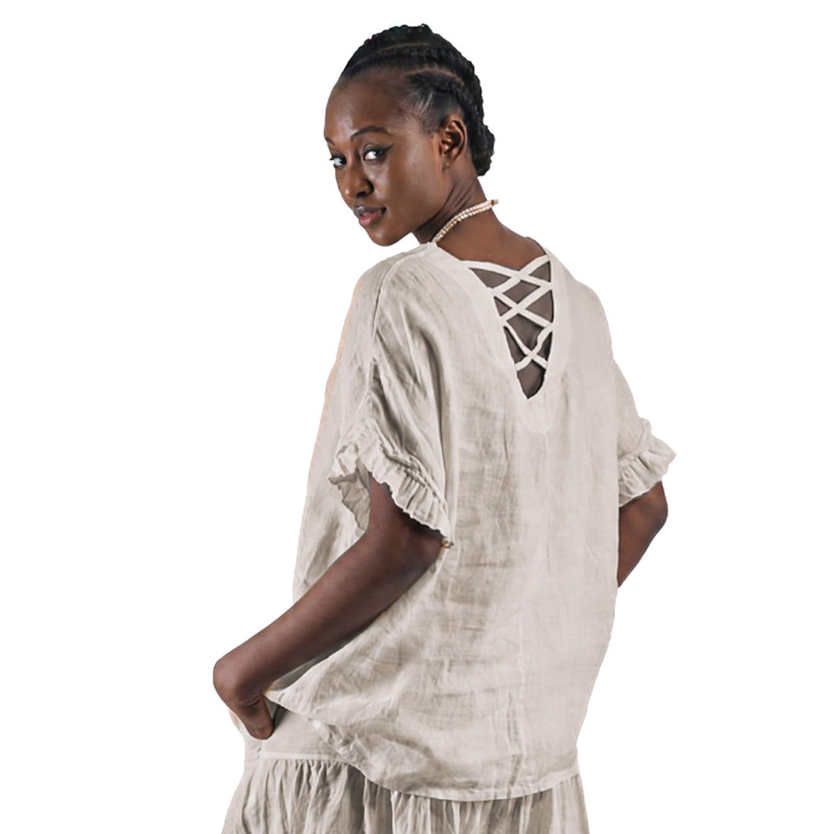 Criss cross back linen top