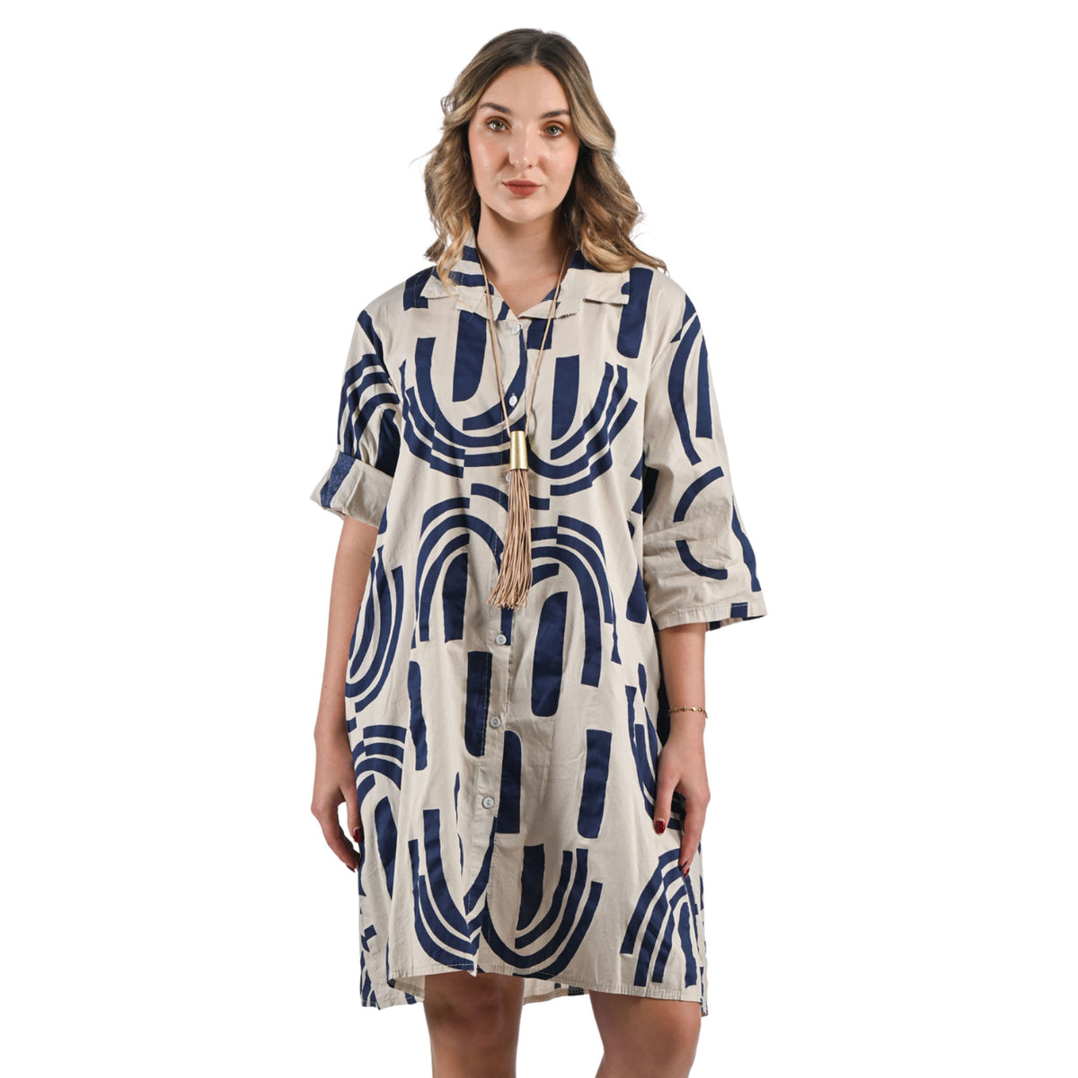 Geometric print shirt dress