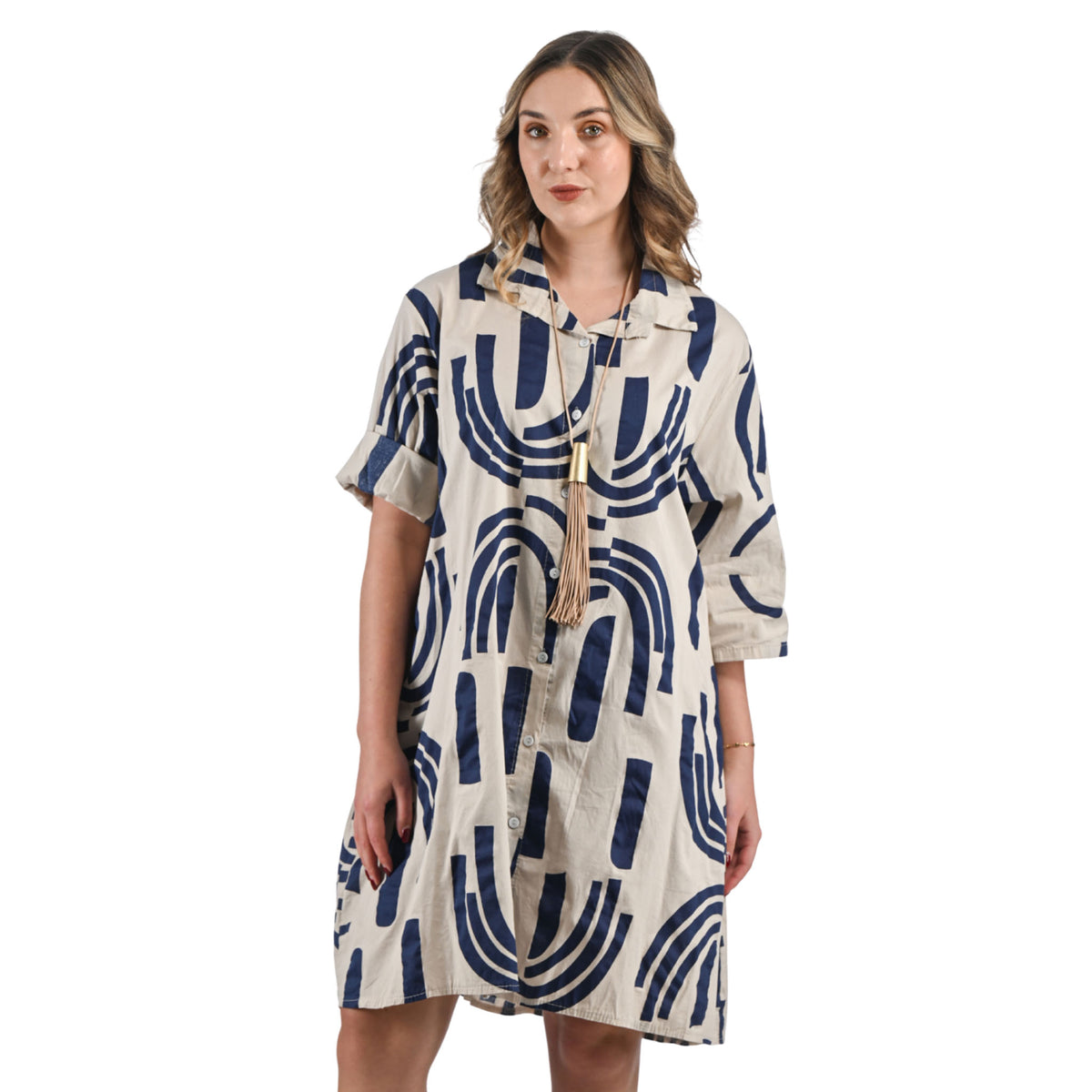 Geometric print shirt dress