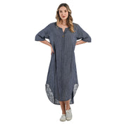 Gold button stripe cotton maxi dress