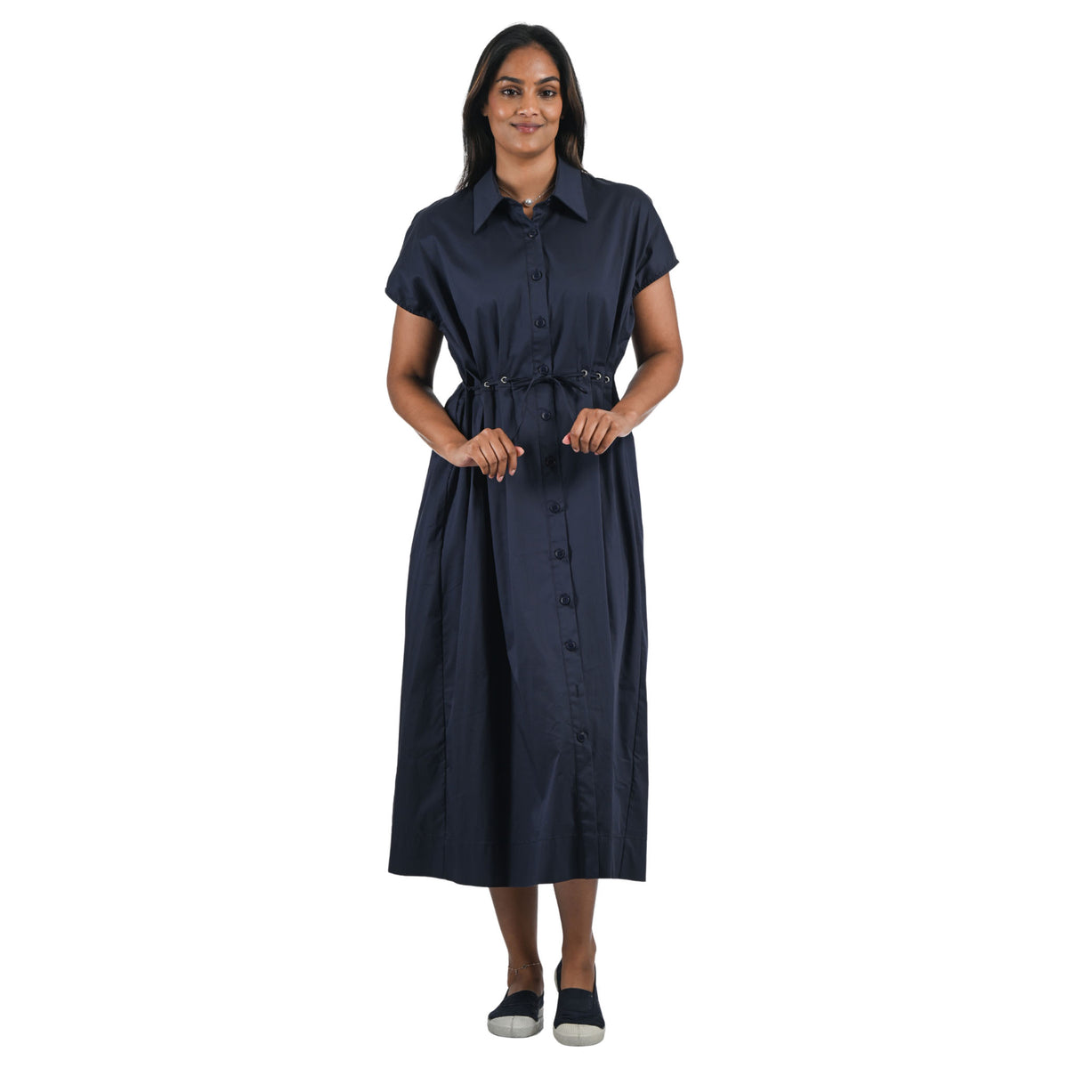 Drawstring eyelet shirt dress