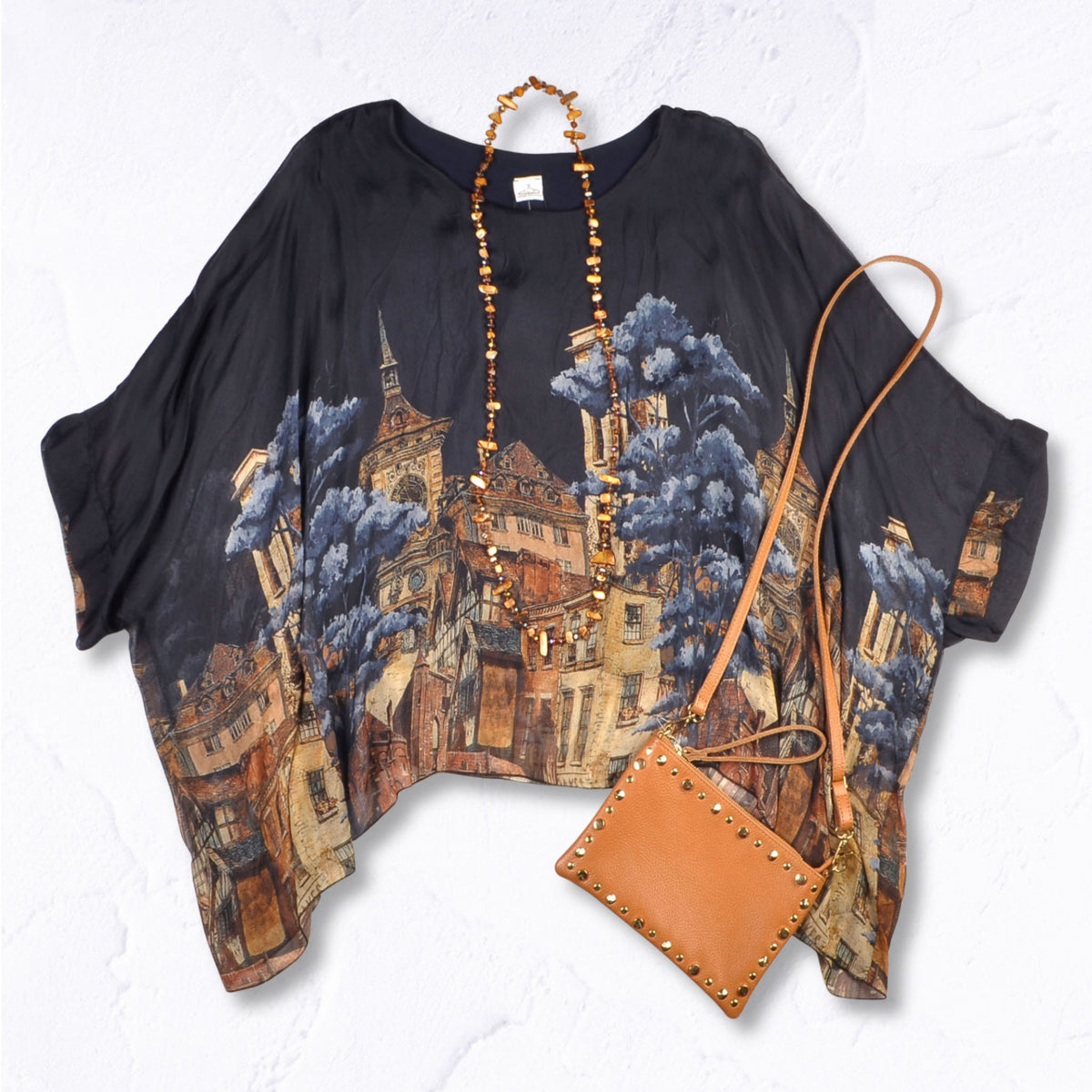 Historical buildings double layered silk top