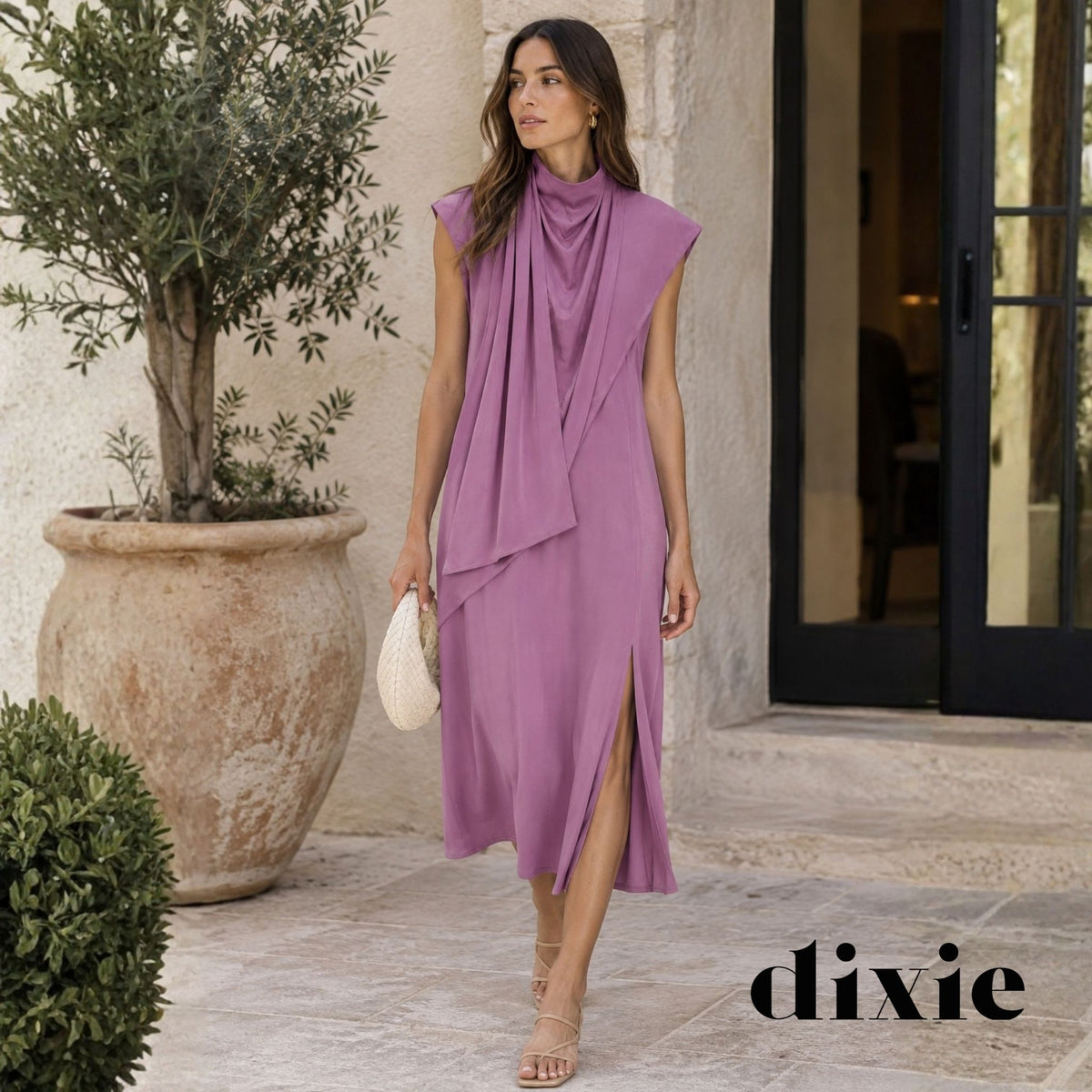 Dixie draped neck mock wrap dress maxi