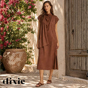 Dixie draped neck mock wrap jacquard dress maxi