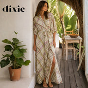 Dixie check print pleat detail dress maxi