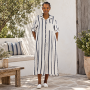 Sequin pocket stripe shirt linen dress