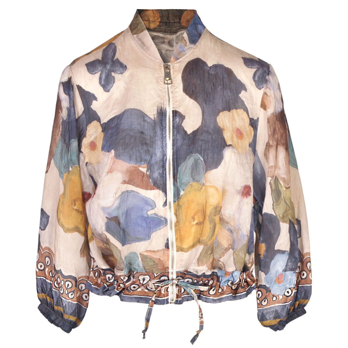 Painted flower print bomber