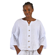 Gold button boxy linen top